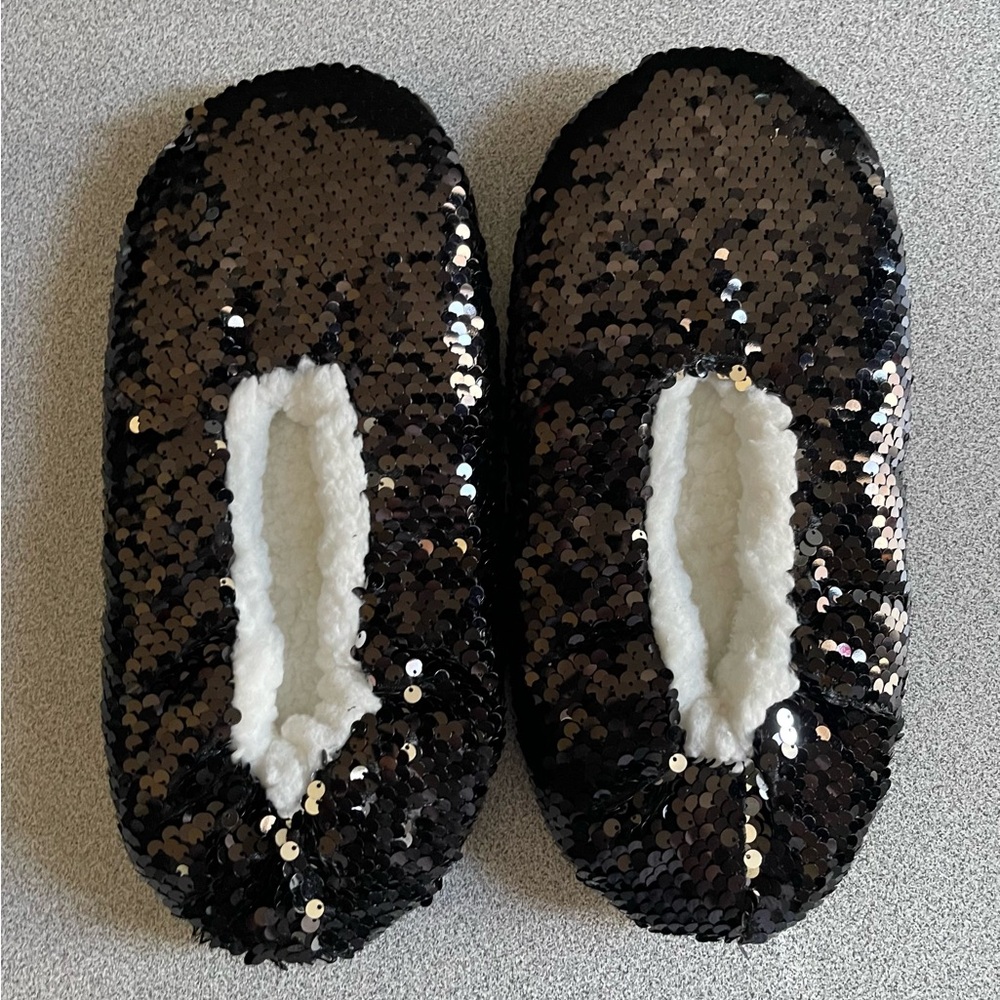 Black Sequin Slippers Size L-XL
